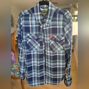 DIXXON Flannel Blue and Green Casual Button Down Shirt EUC MEDIUM
